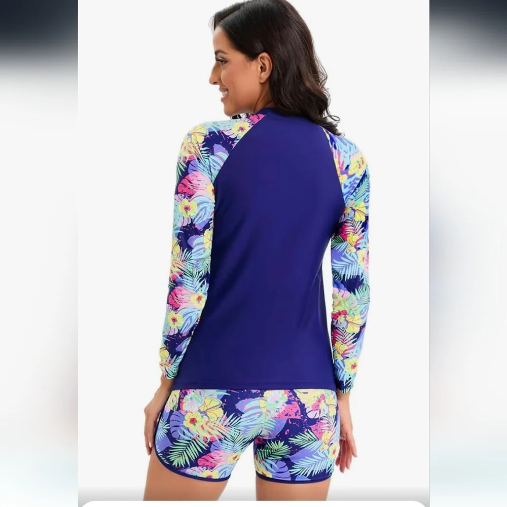 Girls Long Sleeve Swimsuit‎ 2 Piece Rash Guard Quick Dry blue sz 13-14y